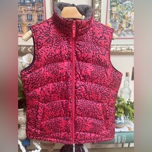 LANDS END Down Filled Puffer Vest Quilted Rose Print Ski Winter Hiking Wear Sz S